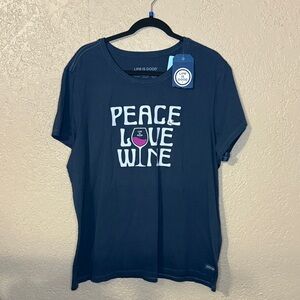 Life Is Good Women's Navy Peace Love Wine Tee